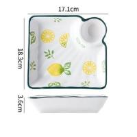 大号日式饺子盘带醋碟寿司盘蘸料碟手绘可爱水饺盘餐具饺子专用盘 柠檬饺盘