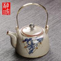 仿古茶壶提梁壶陶瓷复古泡茶器家用铜把单壶茶水壶日式功夫茶具 古陶[圆梁壶]吉瓷