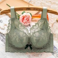 秋冬款内衣女小胸聚拢上托防下垂收副乳薄厚款性感无钢圈文胸罩杯 牛油果绿 32/70A上薄下厚