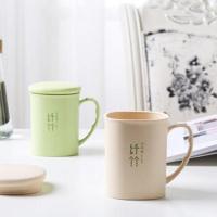 美特家纤竹方形杯子便携水杯竹纤维塑料水杯带盖麦秆秸秆茶杯 竹纤维塑料水杯新竹绿(无盖) 单个装