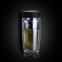 双层玻璃杯男女便携水杯隔热带盖过滤家用商务小孩办公室泡茶杯子 黑色400ML升级版