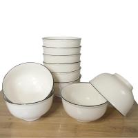 景德镇家用欧式陶瓷碗盘套装10个装创意吃饭碗5寸米饭碗微 波炉用 4.5英寸欧式黑边碗10个装