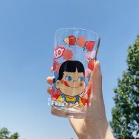 ins韩国可爱晚安小熊印花水杯耐热有刻度玻璃杯四件套[送吸管] 牛奶妹大头单杯