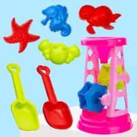 儿童沙滩玩具套装玩沙大号桶铲子工具女沙滩车沙漏组合决明子工具 双层沙漏7+1件套