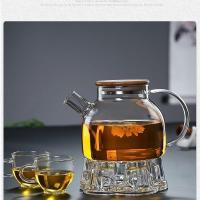 玻璃茶壶耐高温泡茶烧水壶家用玻璃水壶套装加厚水果花茶壶 1l竹盖壶