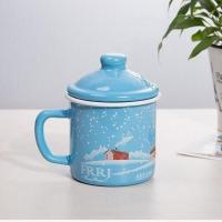 微瑕疵搪瓷杯小号带盖马克杯水杯创意咖啡杯加厚儿童杯家用茶杯 雪花飞舞8CMTB49