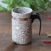 蒙山麦饭石水杯茶杯子把手带盖净化水质弱碱性家用办公马克非陶瓷 8*12无盖把手款