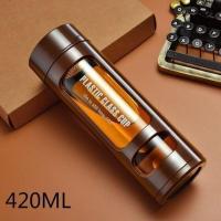 高档玻璃杯双层隔热防摔水杯办公杯男女车载茶杯大容量杯子花茶杯 咖啡色420ML