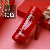 玻璃杯男女学生时尚便携手提可爱防摔高档家用办公塑玻泡茶杯带网 红色 杯子