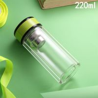 简约双层玻璃杯女士茶杯家用耐热加厚水杯学生可爱便携创意杯子 老款 绿色220ml