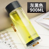 富光超大容量单层玻璃杯800-1000ml便携耐热水杯子特大号1L泡茶杯 灰色900ml(无滤网)