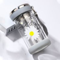 宝罗双层透明隔热耐高温玻璃杯女学生可爱随手杯花茶水杯韩版杯子 单杯(运损包赔) 单层+提绳+280ML