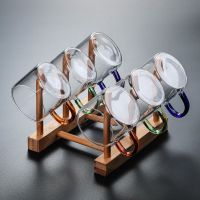 防爆功夫小茶杯茶道玻璃小杯子家用单个带把茶具小套装配件杯架 可明火加厚版120ml 茶杯架(竹木)防腐