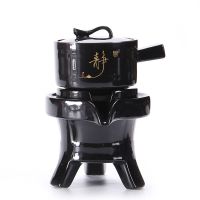 石磨懒人家用简约半全自动单个旋转出水防烫功夫茶壶创意泡茶神器 黑静字冲茶器