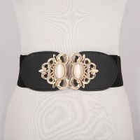 韩版宽松松紧腰带女士松紧弹力宽窄腰封女装饰连衣裙黑腰带 黑色猫眼宝石款腰封