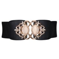 猫眼腰封女士装饰配裙子束腰外穿复古宽腰带时尚百搭松紧弹力黑色 黑色65厘米[适合92斤至115]