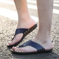 夏天一字拖鞋男套脚凉拖凉鞋男开车鞋个性防滑外穿休闲室内外耐磨 b91蓝色(人字拖) 40(合适39的脚)