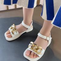 女童凉鞋2021夏季新款时尚韩版潮牌中大童小女孩公主鞋儿童沙滩鞋 米白色 3环 27 内长16.9cm