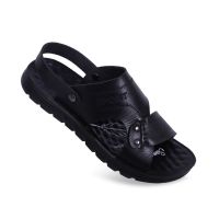 2021年夏季头层牛皮男士按摩底凉鞋男款夏季男士凉拖鞋休闲沙滩鞋 黑色 39