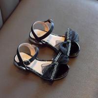 女童公主凉鞋蝴蝶结凉鞋2021夏新款韩版时尚水钻露趾凉鞋中大童鞋 D08 黑色 26码内长16cm