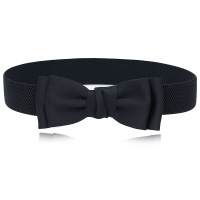 女士蝴蝶结松紧细腰带连衣裙腰封装饰时尚百搭配饰黑色小腰带皮带 黑色