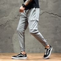 夏季薄款休闲裤男修身韩版男装九分裤束脚工装裤松紧带弹力小脚裤 浅灰色 (1601款) 27 2尺0腰围