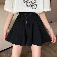 夏季短裤松紧腰2021新款超仙半身裙裤高腰显瘦百搭抽绳阔腿裤宽松 [超仙半身裙]黑色 S 建议60-90斤穿收藏送小礼品