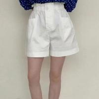 松紧高腰大码短裤女恩爱真爱夏款韩版宽松休闲花苞五分阔腿直筒裤 白色 M 90-110斤
