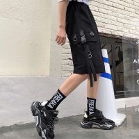工装短裤女2021夏季新款学生韩版原宿风宽松百搭潮流高腰五分裤子 黑色083 单裤子 无链条+收藏送小白 S 50-80