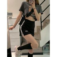 夏季新款ins黑色开叉半身裙女学生高腰宽松显瘦短裙防走光a字裤裙 黑色 L