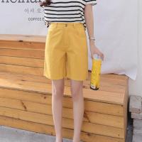 时髦又显瘦!工装阔腿裤短裤女夏2021新款韩版宽松显瘦高腰五分裤 黄色636 S 建议85-95斤左右