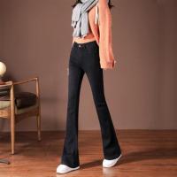 弹力牛仔裤女松紧腰高腰喇叭裤秋冬韩版微喇裤子女宽松显瘦长裤 黑色-9038(常规腰薄款) 26 建议80-90斤