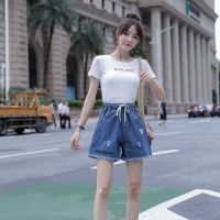 2021夏新款小雏菊短裤胖mm大码松紧腰宽松显瘦刺绣牛仔短裤女高腰 深蓝色[小雏菊] M[建议90-100斤左右]