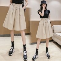 半身裙女a字裙2021春夏新款高腰中长款裤裙松紧腰黑色大摆裙伞裙 631浅卡其 M (100斤以下)
