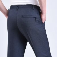 秋冬季裤子爷爷老人中老年人加绒加厚宽松松紧带爸爸男裤休闲裤男 黑灰色不加绒款 XL[90-125斤]