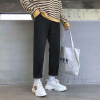 秋季松紧腰牛仔裤男复古水洗潮牌宽松学生韩版潮流直筒百搭九分裤 黑色[非松紧腰] S 收藏店铺优先发货