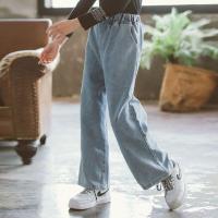 女童直筒裤加绒牛仔裤女孩中大童春秋款宽松阔腿裤长裤儿童休闲裤 蓝色 燕]阔腿牛仔裤 纯色 110cm