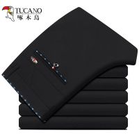 啄木鸟秋冬季男士弹力商务休闲裤加绒男裤上班裤子男西裤修身长裤 510黑色不加绒 28 腰围2.1尺