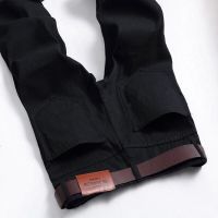 秋冬款弹力加绒加厚牛仔裤男士直筒男装潮流休闲高腰大码宽松男裤 [无弹不加绒]VV508款 黑色 28 码等于2尺1