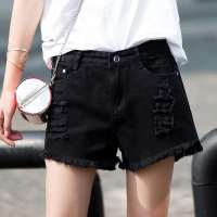 双扣牛仔短裤女夏季新款外穿韩版高腰显瘦宽松百搭a字阔腿热裤潮 黑色6561 XS 70-85斤
