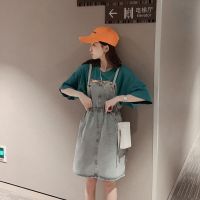 牛仔背带裤松紧短裤女2019夏装新款韩版背带裙ins女学生宽松显瘦 浅蓝色短裙 S 建议80-100斤