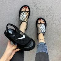 欧根纱网鞋新款魔术贴平底凉鞋女仙女风低帮鞋休闲鞋百搭镂空鞋潮 黑色 35