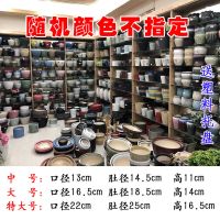 欧式古典花盆陶瓷批发特大号孔雀蓝绿植花盆简约绿萝盆栽带托盘 001随机颜色(送塑料托盘) 中 号