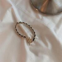 甜酸T扣手链女ins小众设计冷淡风简约百搭学生手饰品韩版个性手绳 金色 OT扣 17MM