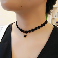 脖子饰品锁骨链女黑色颈带蕾丝四叶草项链颈饰脖子链项圈女choker 四叶草