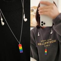 项链男女潮人ins嘻哈蓝牙无线耳机防掉防丢链毛衣链长款百搭简约 积木彩虹带防掉扣