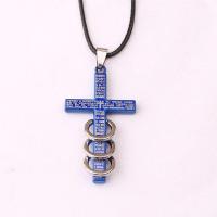 情侣项链一对韩版学生男女锁骨链戒指十字架吊坠闺蜜创意礼物挂件 蓝色三环十字架 配皮绳