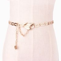 百搭毛衣女装饰腰带细金属女士腰链连衣裙装饰链条皮带皮草配饰品 树叶扣金色