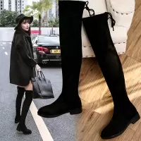 长靴女过膝靴子平底春秋2020年新款单靴冬季加绒弹力sw5050长筒靴 黑色单里 40