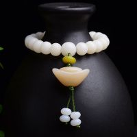 天然白玉菩提根手串108菩提子佛珠手链男女百搭项链长款简约文玩 单圈元宝